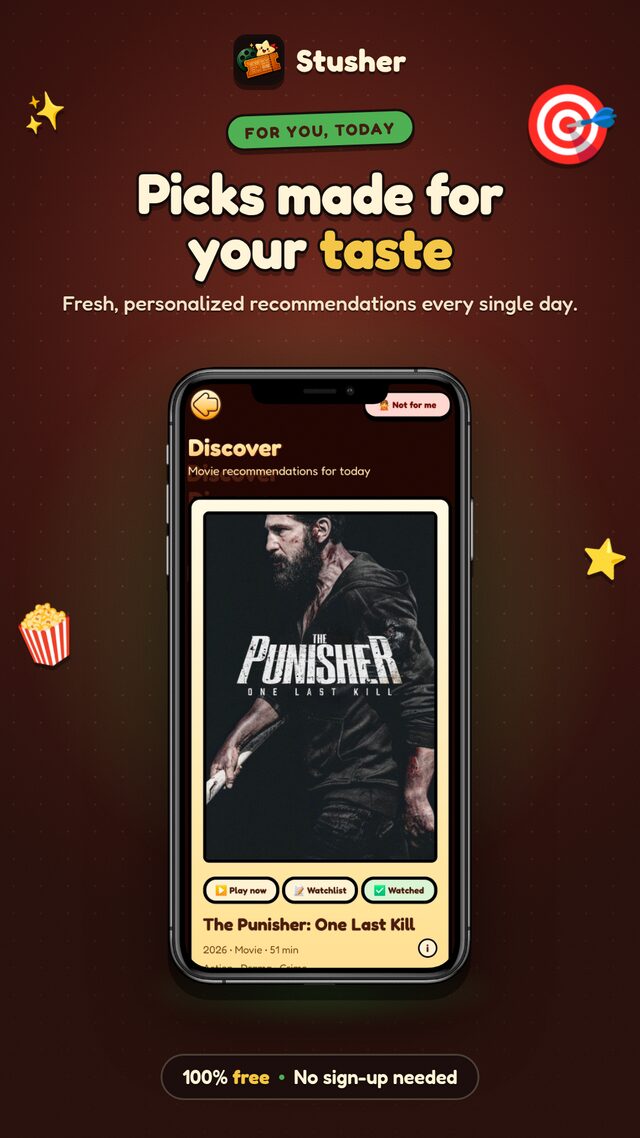 Stusher discover screen with movie and series suggestions