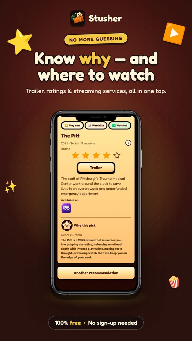 Stusher explanation screen describing why a title was recommended